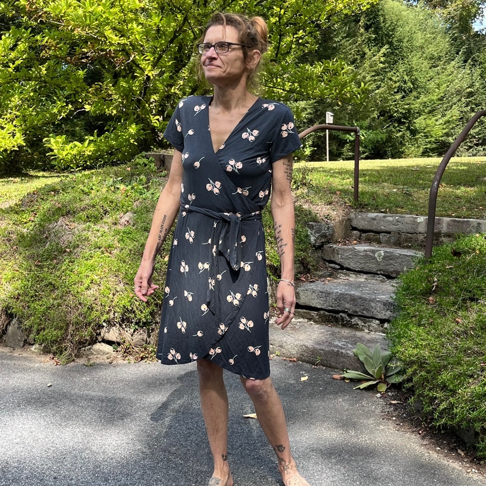 NWOT LOFT Grey Cherry Print Wrap Dress, 4